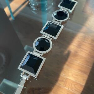 Karen Millen Silver Bracelet with Black Faceted Stones